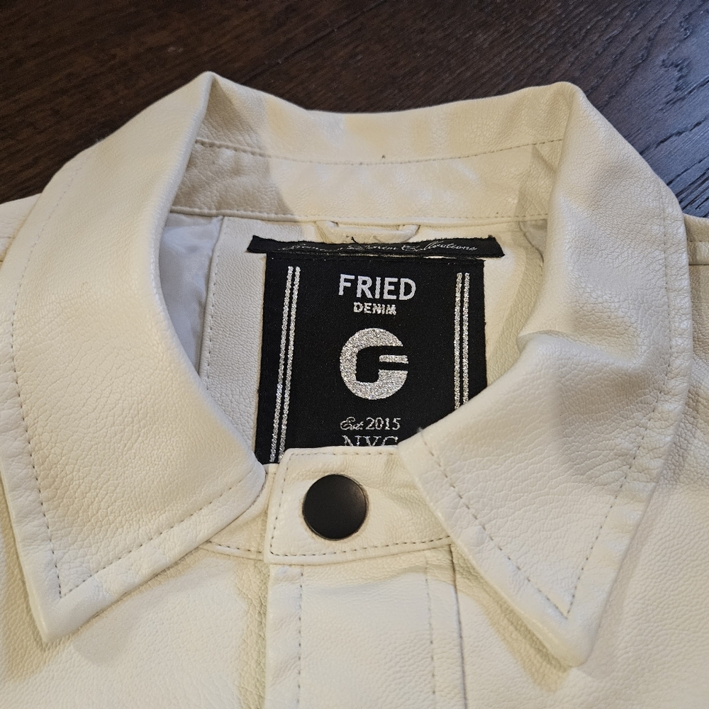 Fried Denim Faux Leather Jacket White Men's Size Medium Used Condition Zippers. - Picture 5 of 14